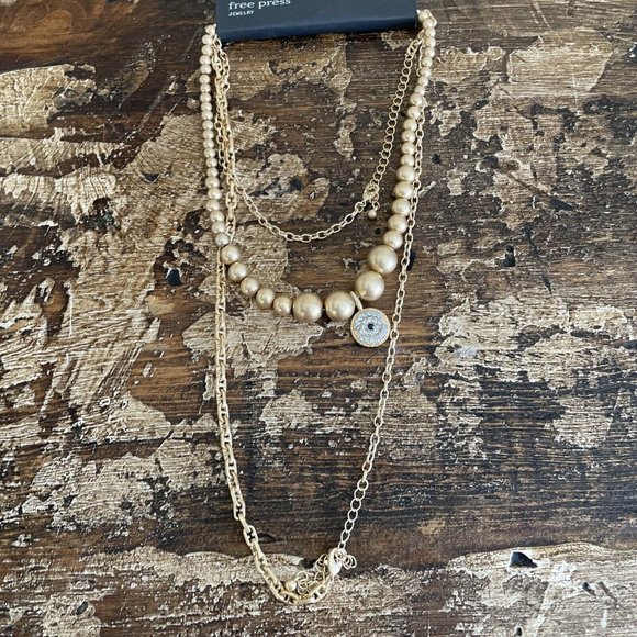 Free Press Gold Brass Evil Eye Multi-Layering Necklace, NEW - Picture 5 of 5
